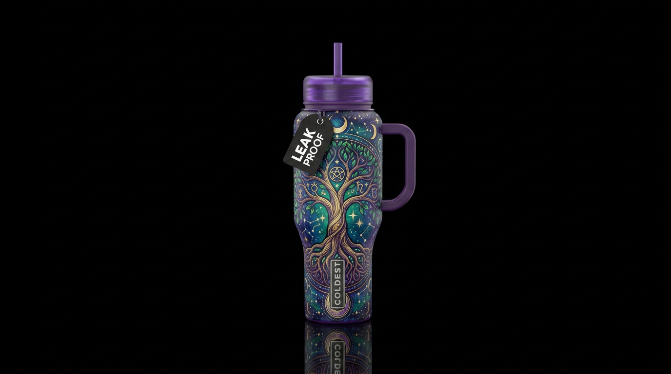Celestial, tree of life, wiccan water bottle design