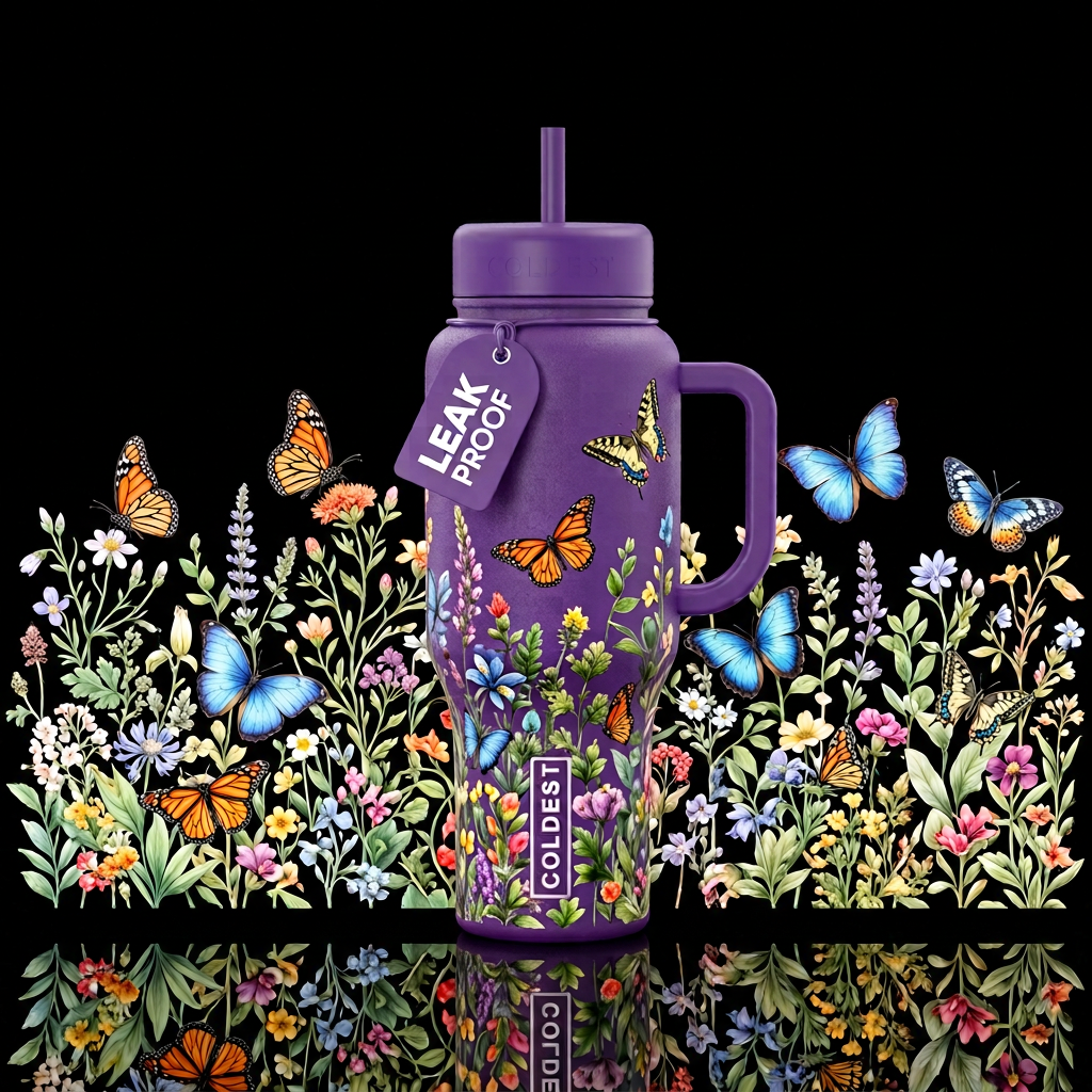 Butterfly garden water bottle design