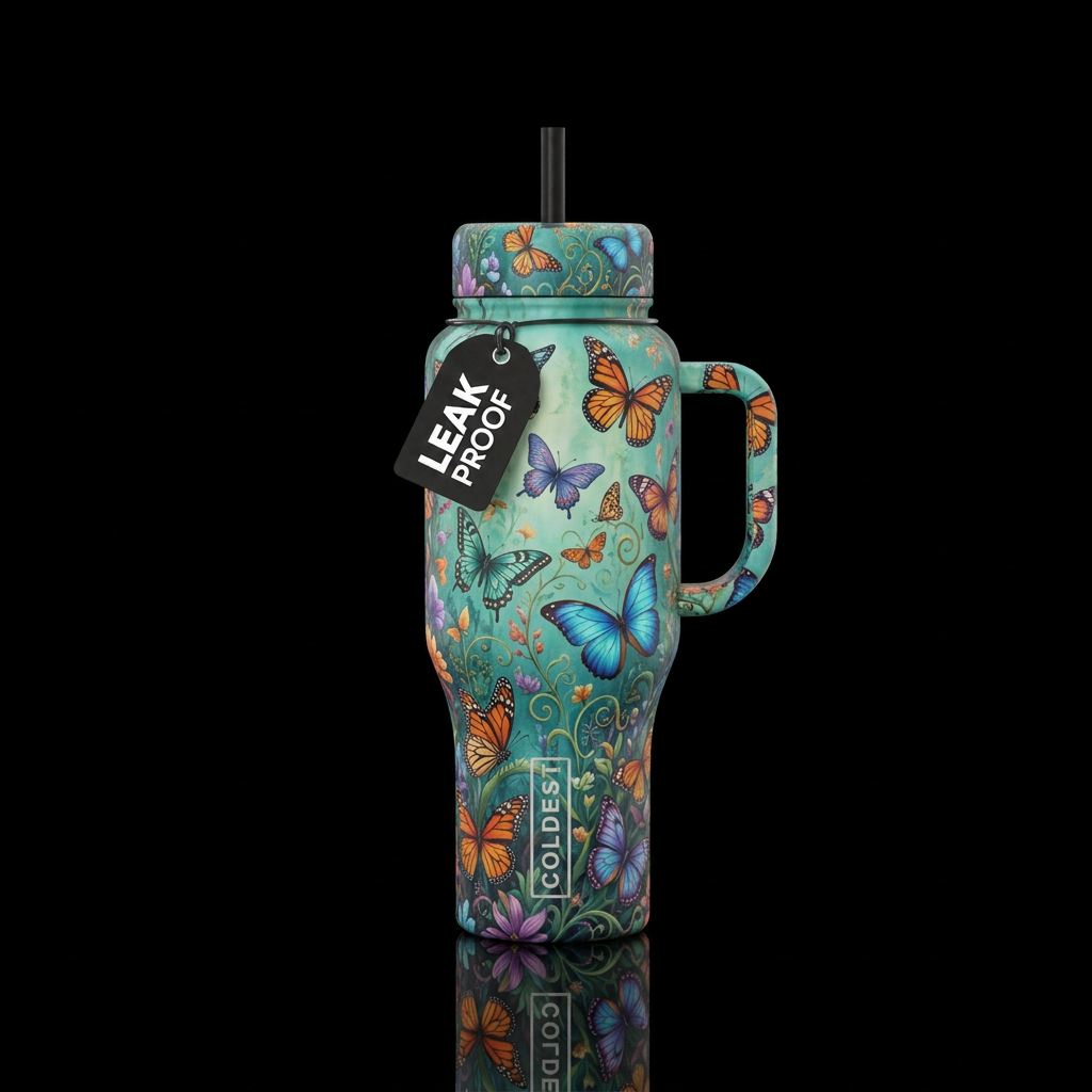 Butterfly garden water bottle design