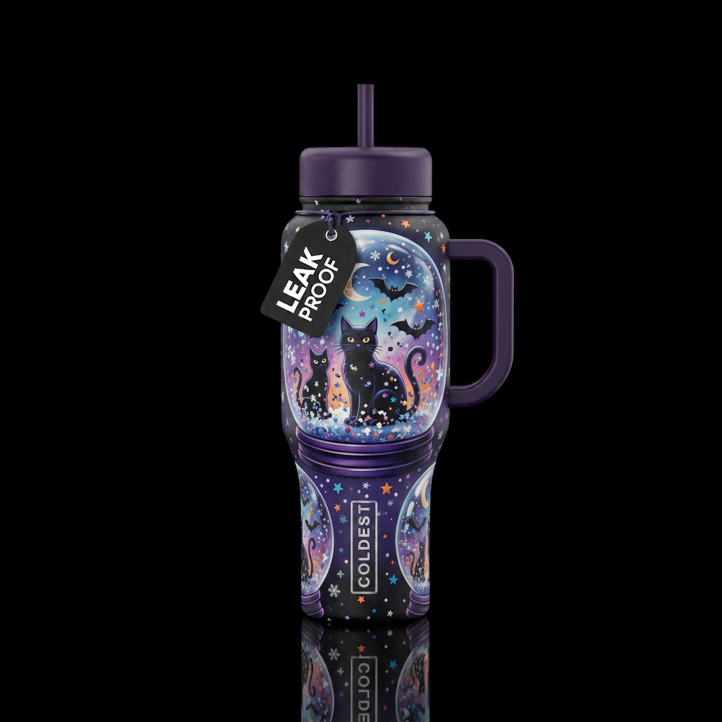 Bats and black cats snow globe water bottle design