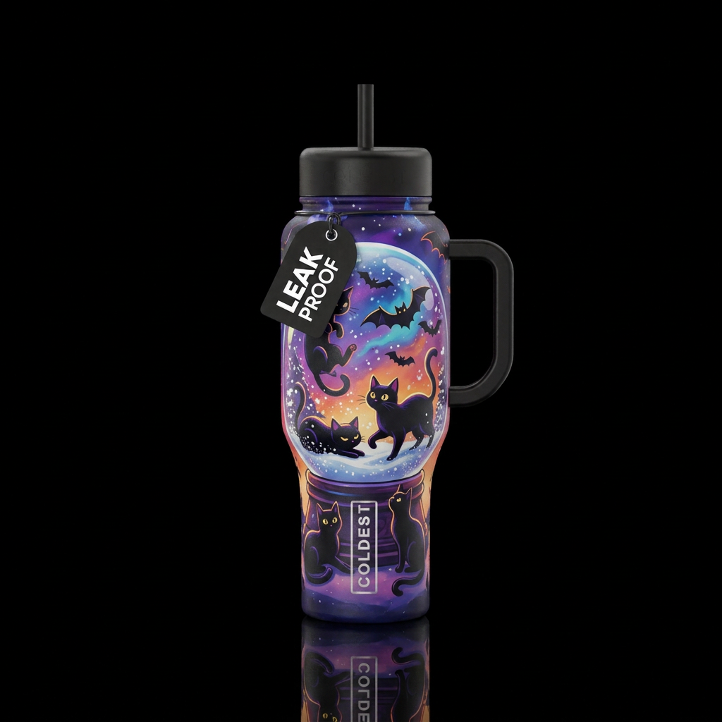 Bats and black cats snow globe water bottle design