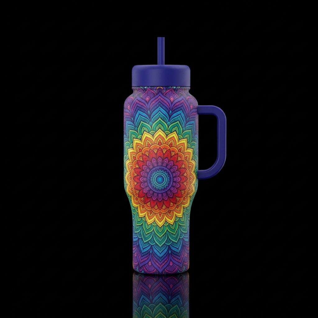 Rainbow mandala water bottle design