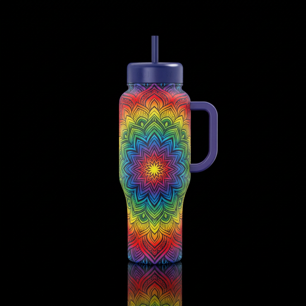 Rainbow mandala water bottle design