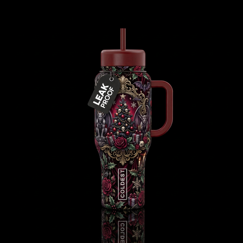 Gothic Christmas water bottle design