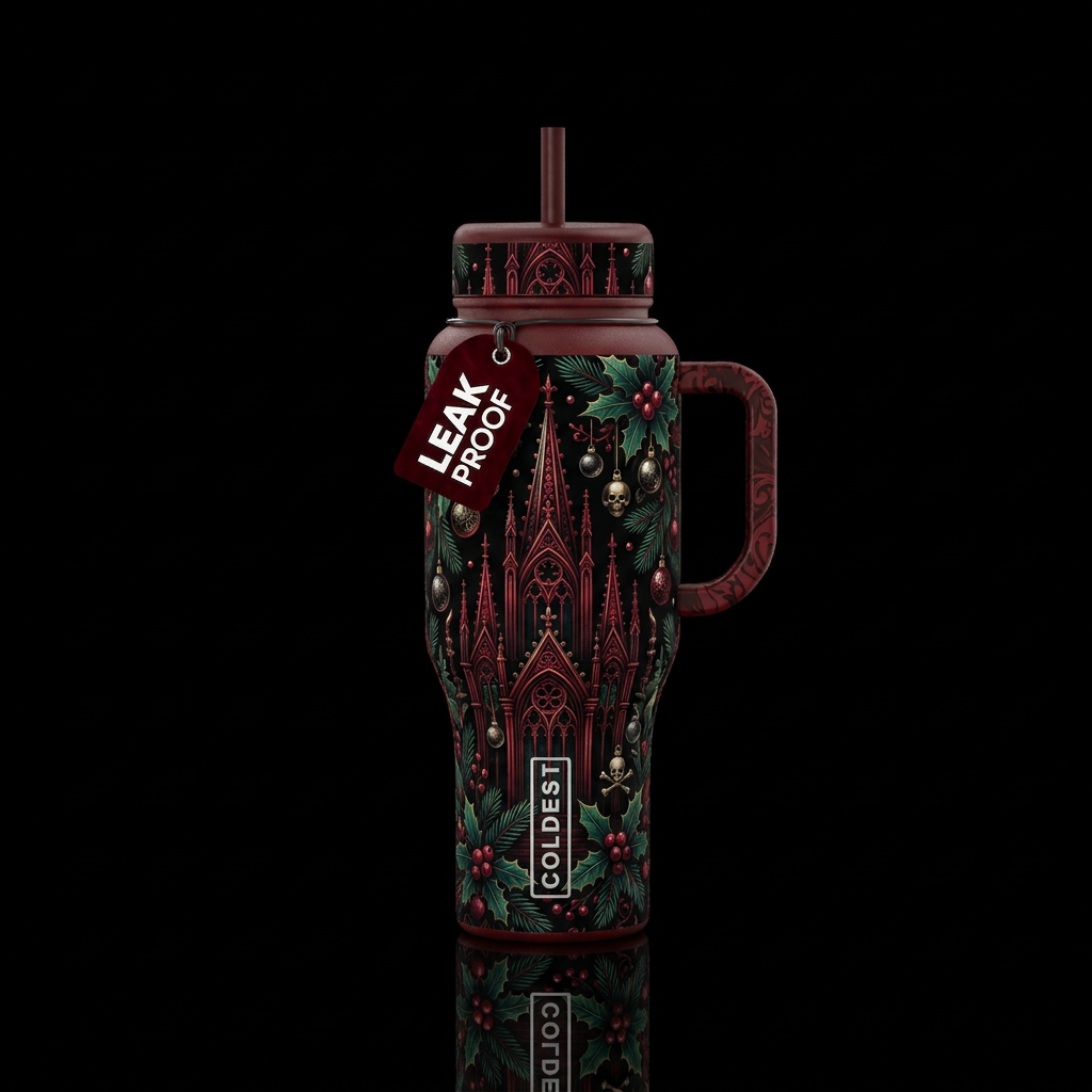 Gothic Christmas water bottle design