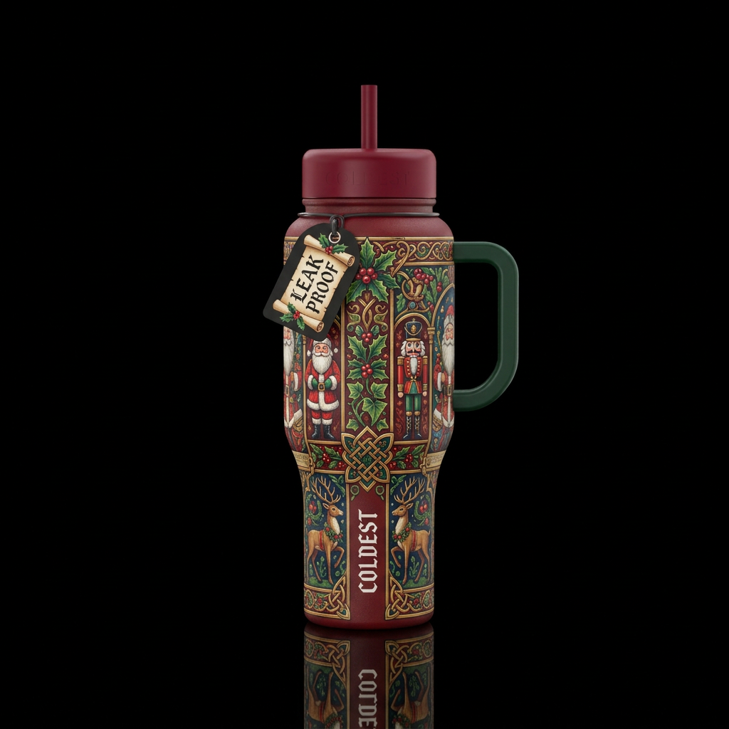 Old English Christmas water bottle design