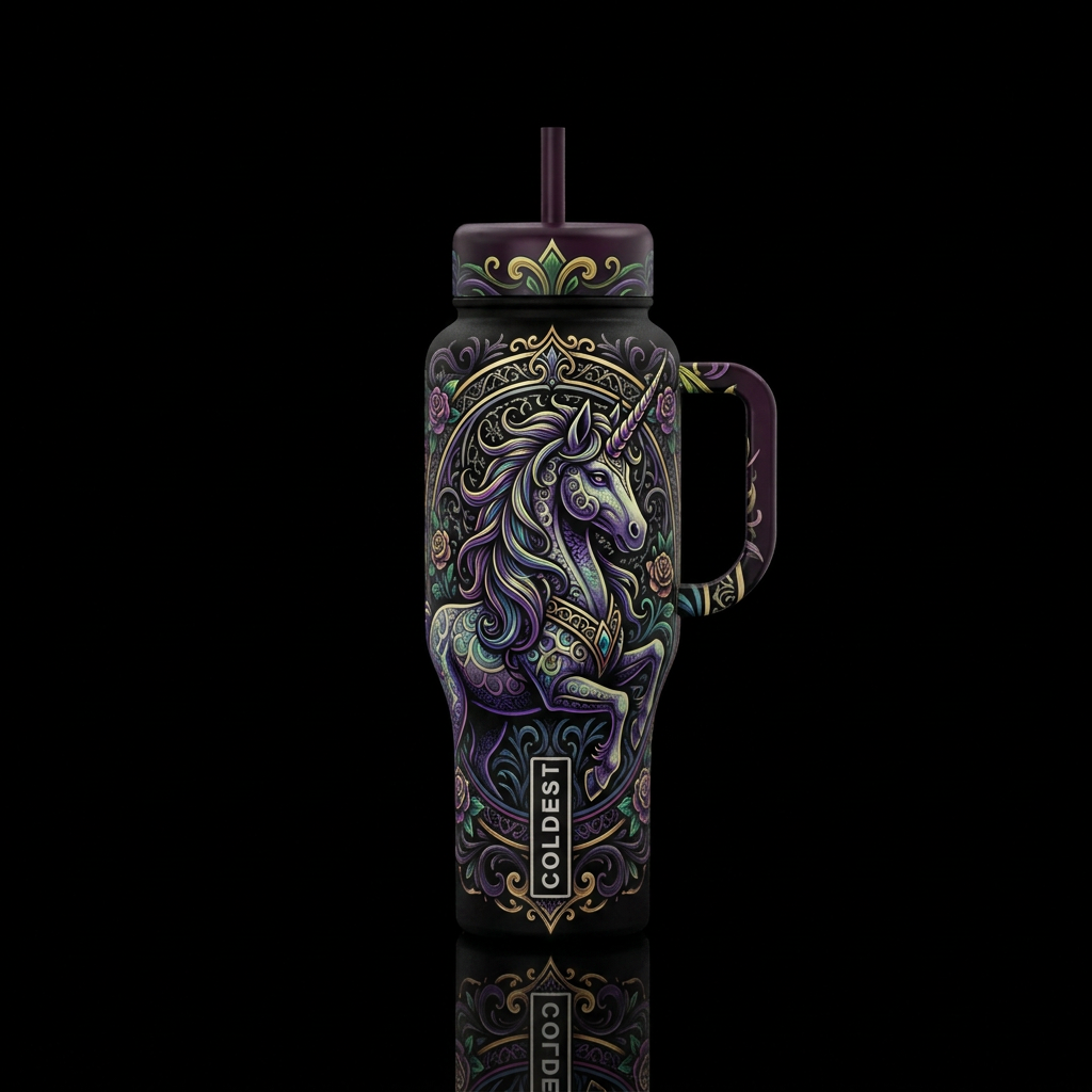 Gothic unicorn water bottle design