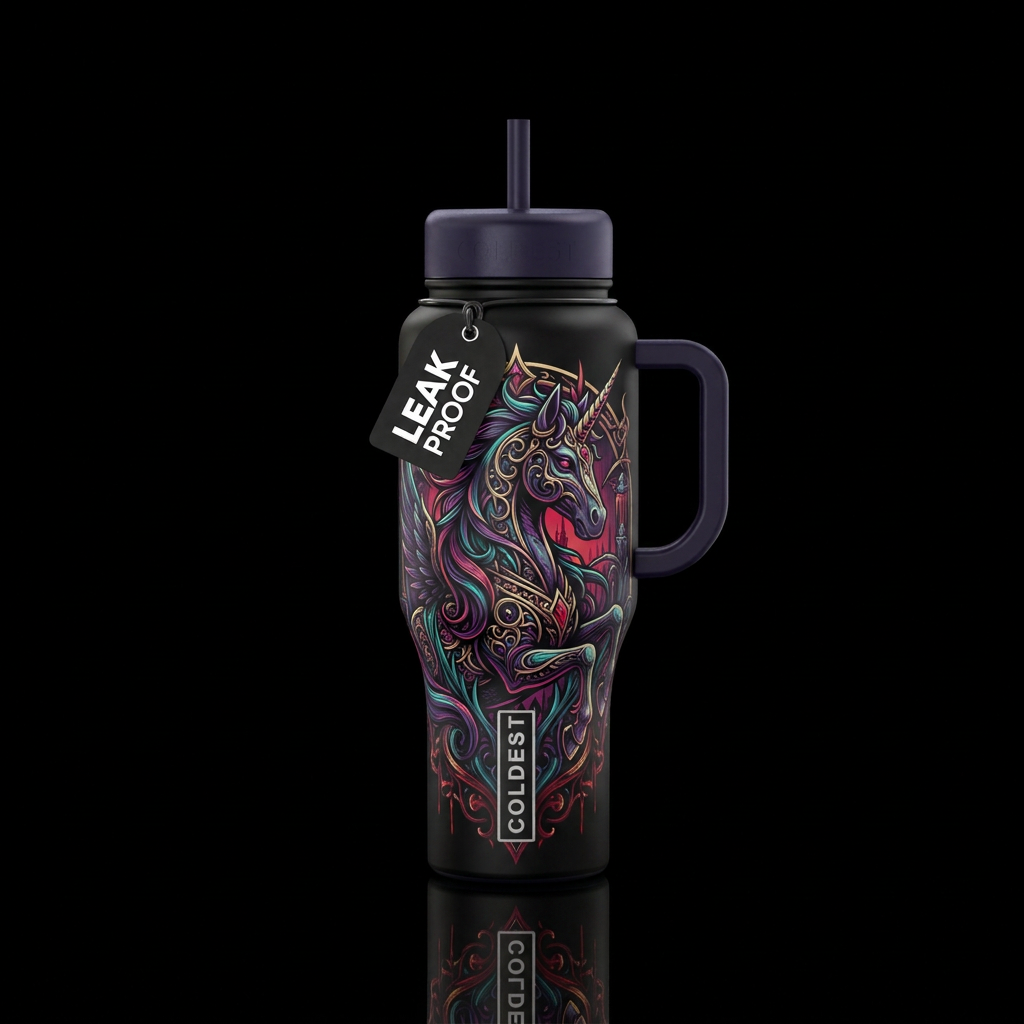 Gothic unicorn water bottle design