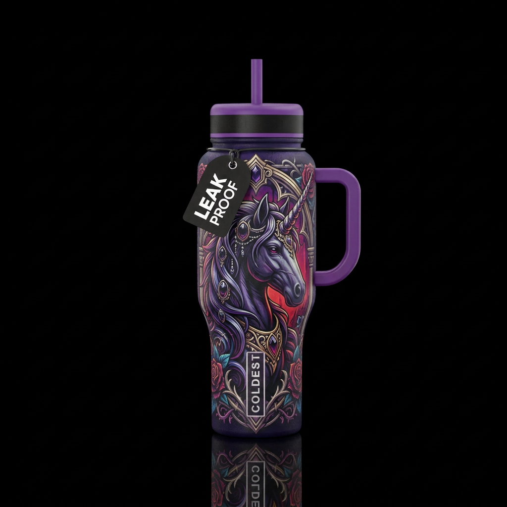 Gothic unicorn water bottle design