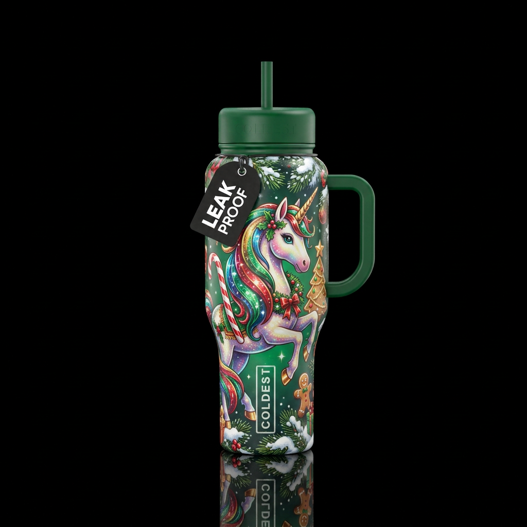 Christmas unicorn water bottle design