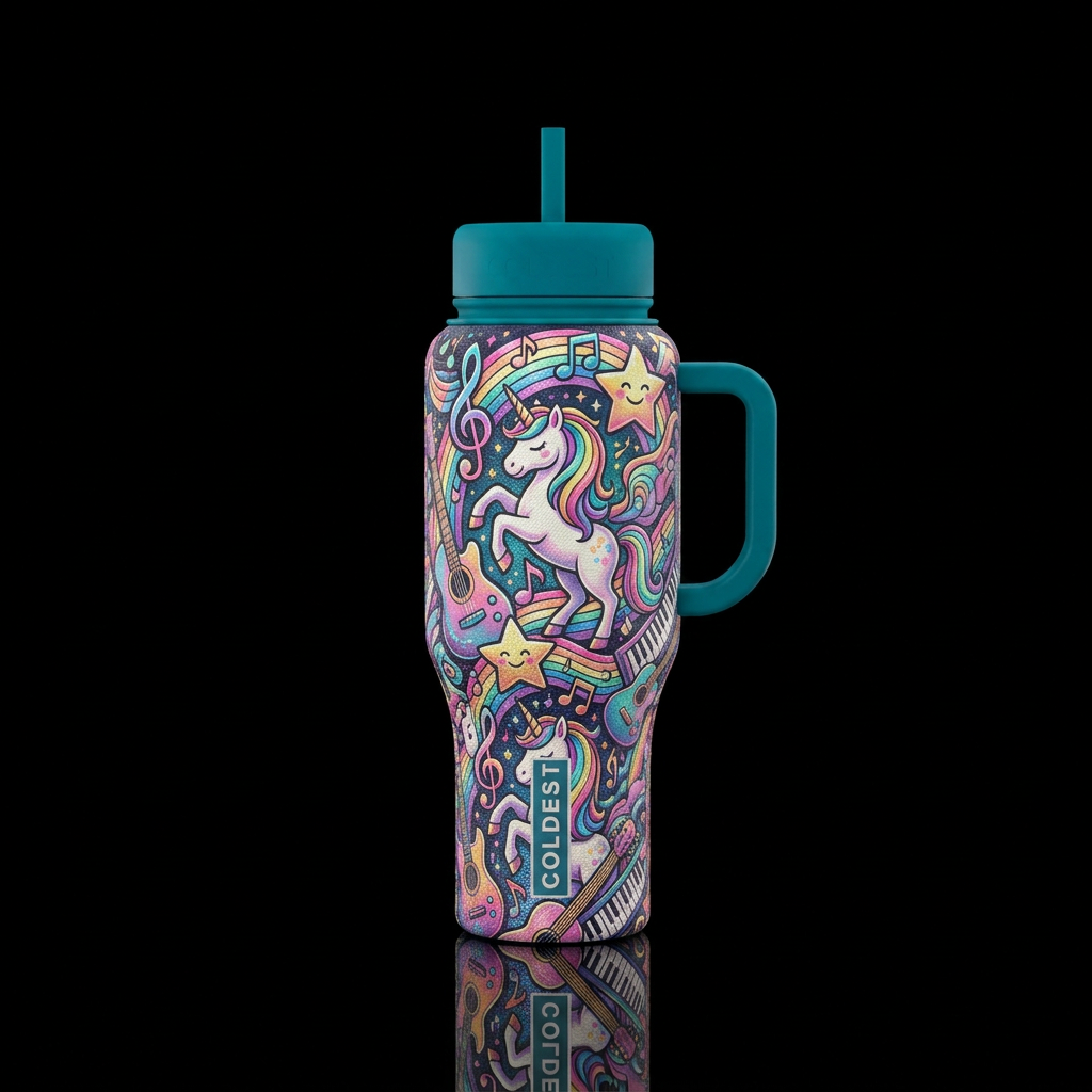 Unicorn music water bottle design