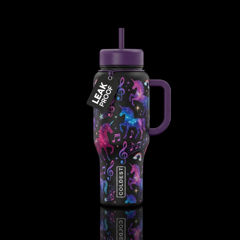 Unicorn music water bottle design