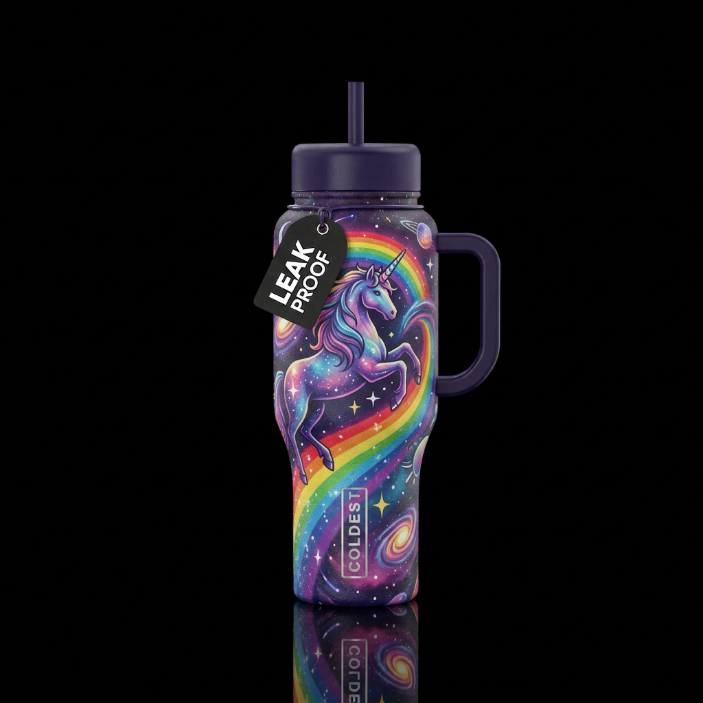 Wildest unicorn rainbow universe water bottle design