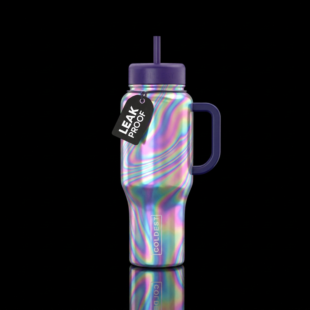 Rainbow holographic swirls water bottle design