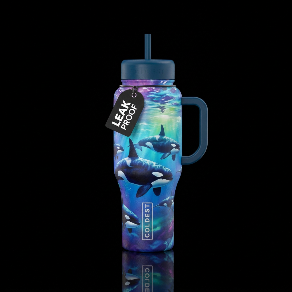 Orca whales water bottle design