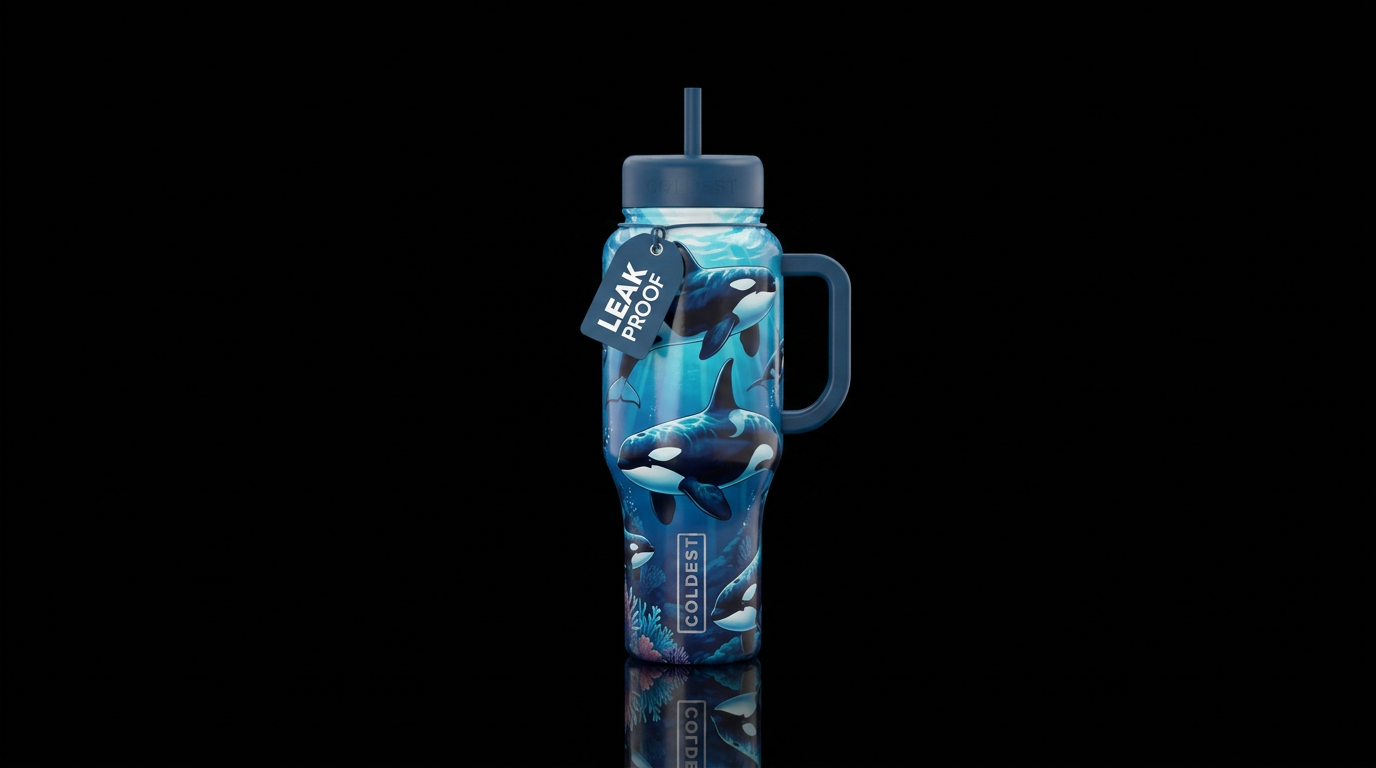 Orca whales water bottle design