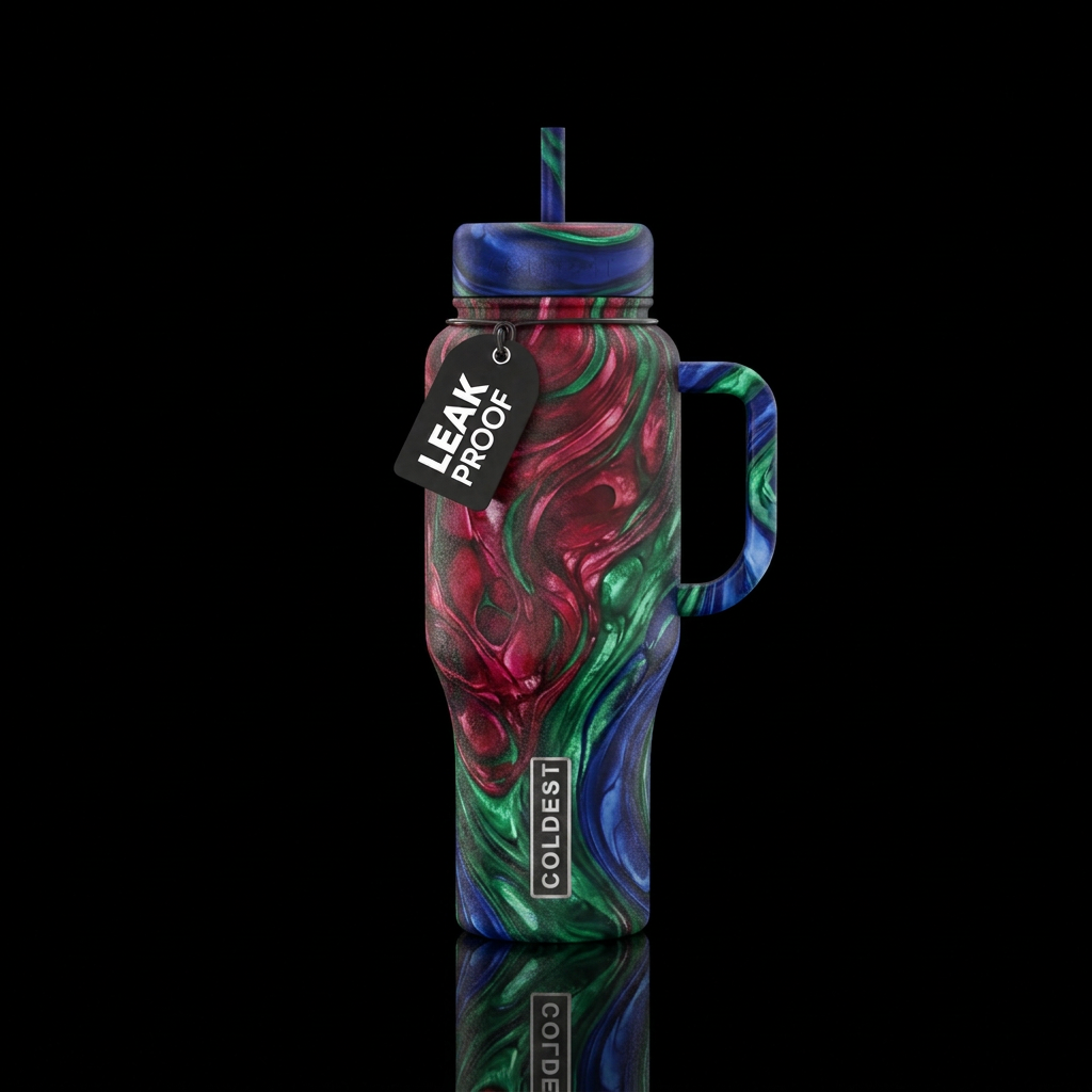 Ruby, emerald, Sapphire swirls water bottle design