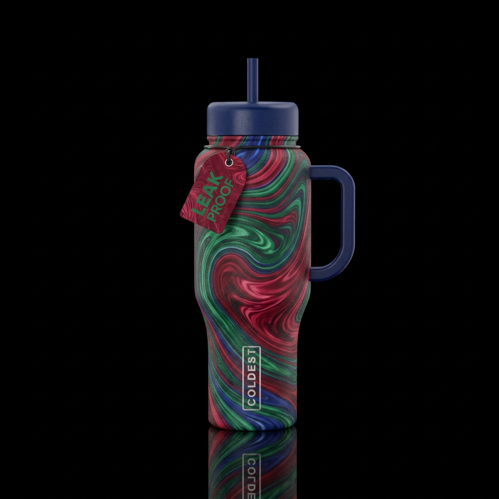 Ruby, emerald, Sapphire swirls water bottle design