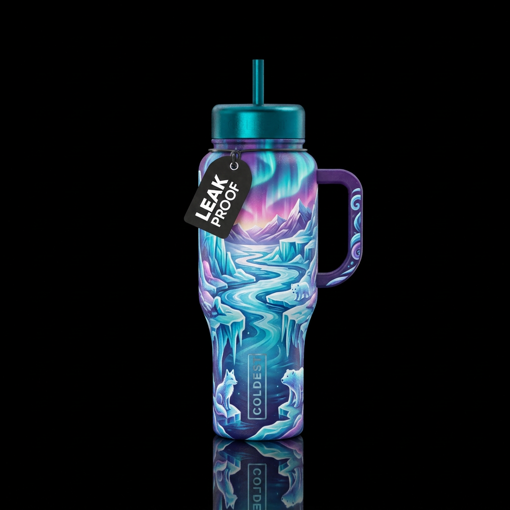 Enchanted arctic wonderland water bottle design