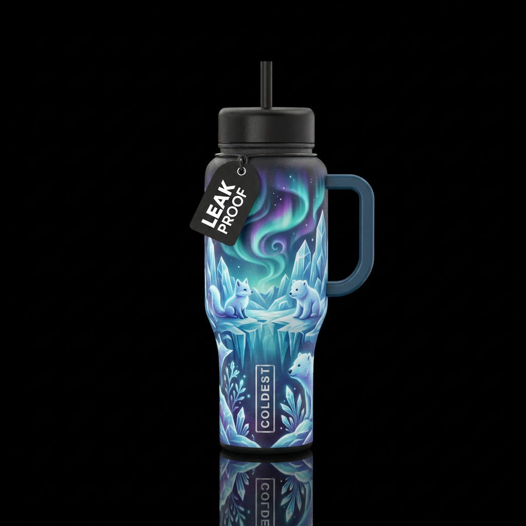 Enchanted arctic wonderland water bottle design