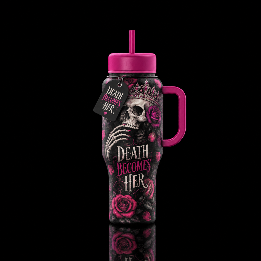 Death becomes her water bottle design