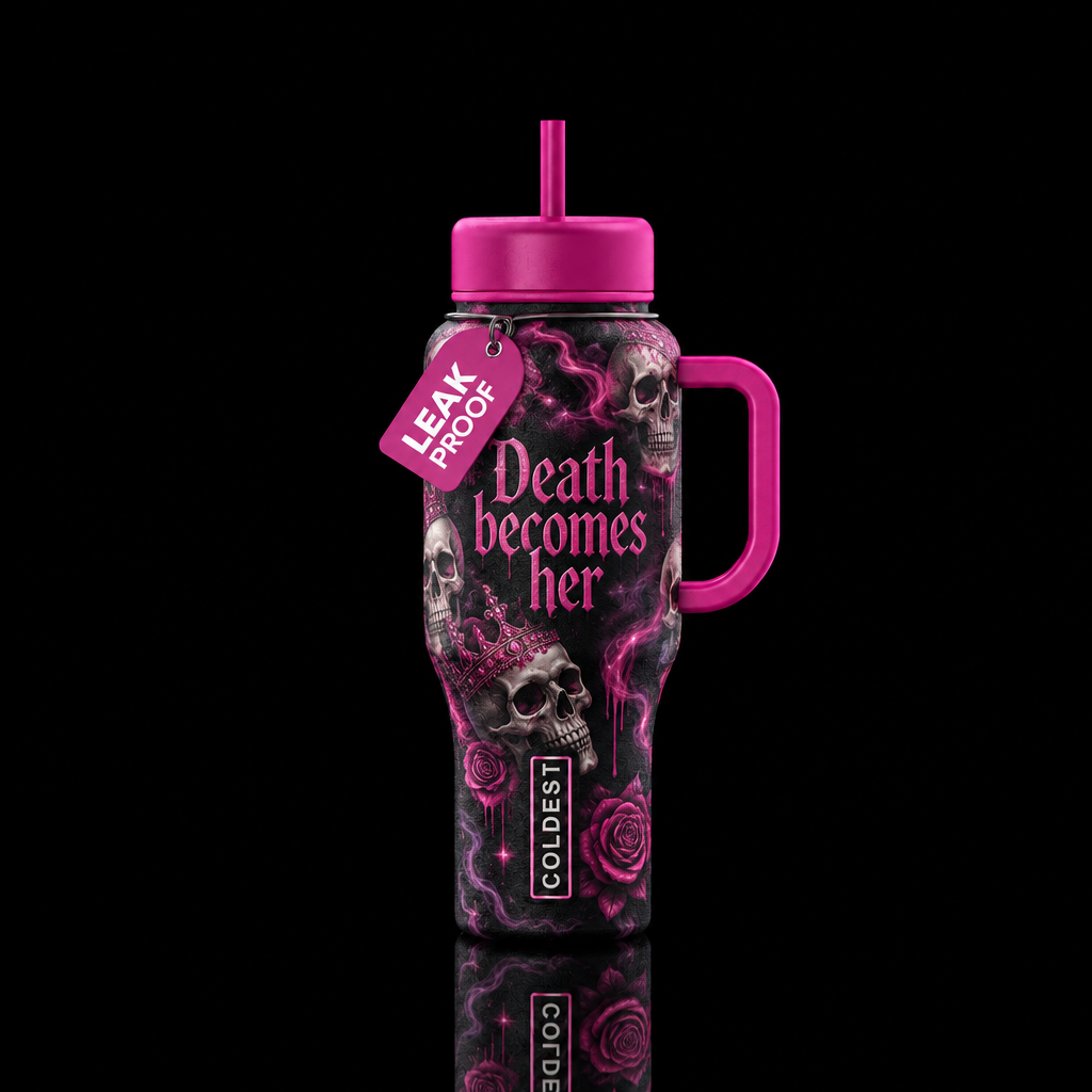Death becomes her water bottle design