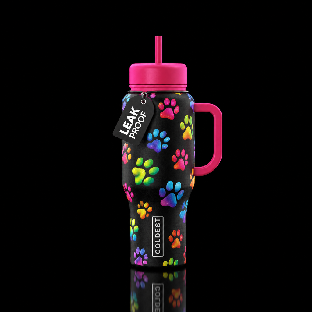 Rainbow puppy paws water bottle design