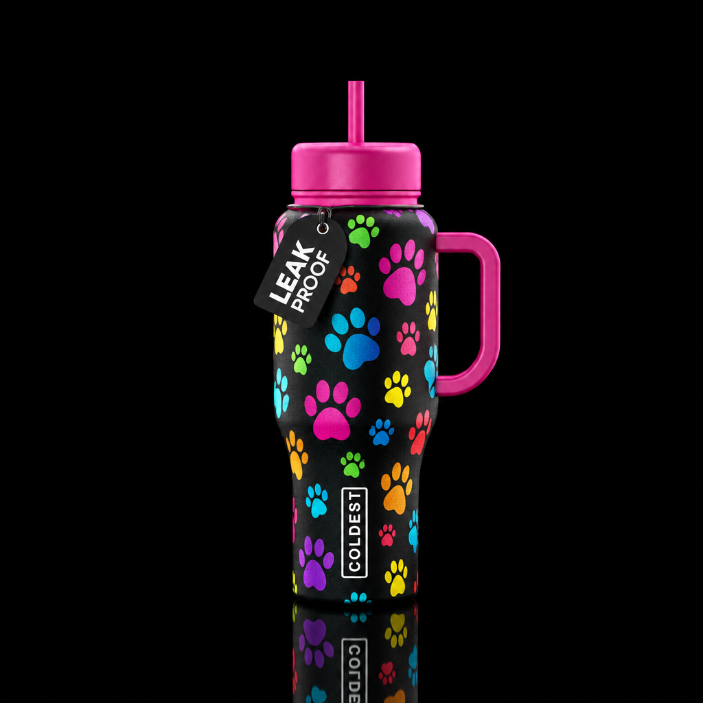 Rainbow puppy paws water bottle design