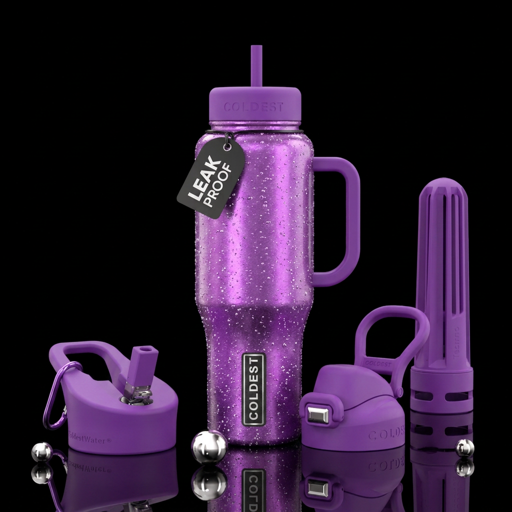 effervescent purple water bottle design