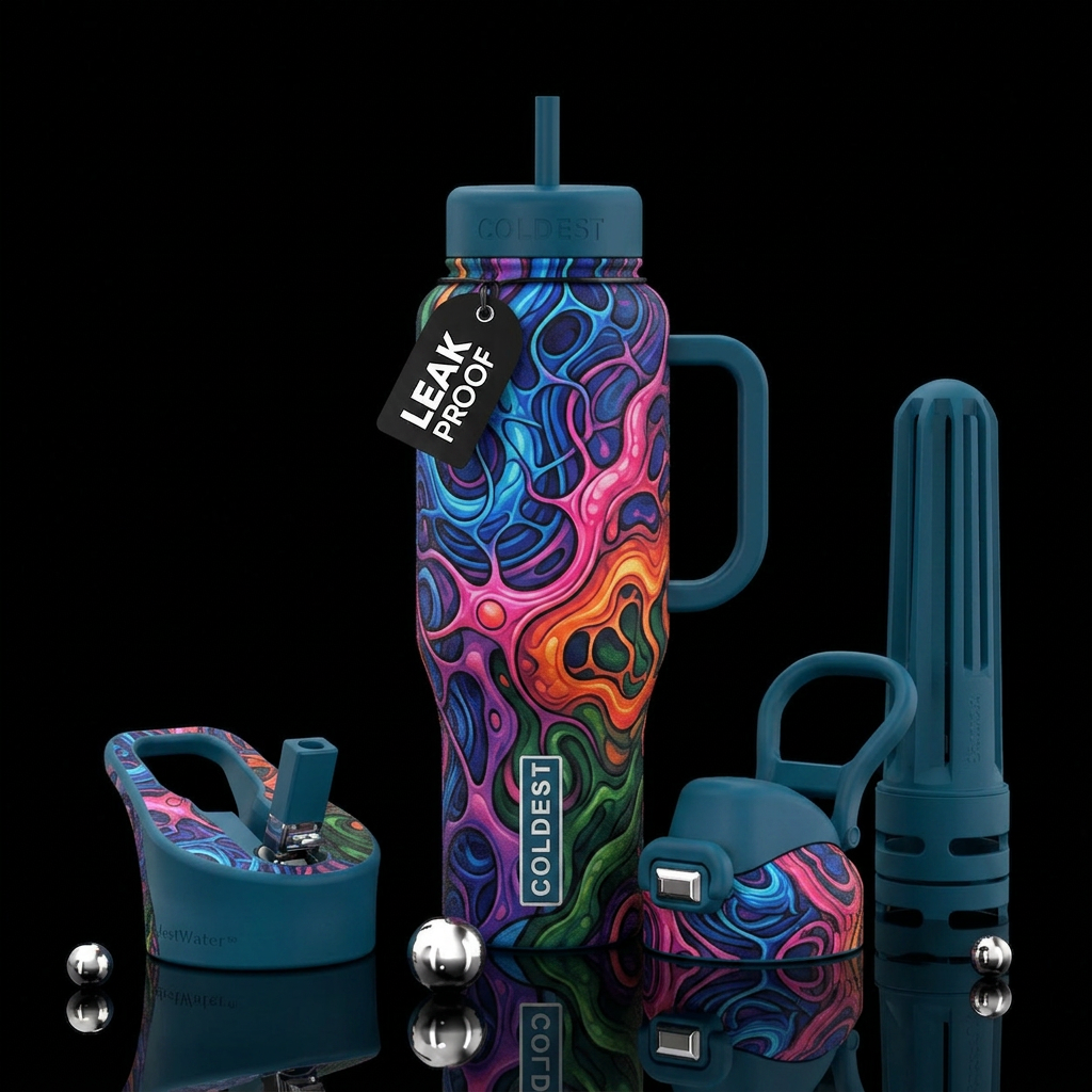 Primordial ooze neurographic flat matte textured water bottle design