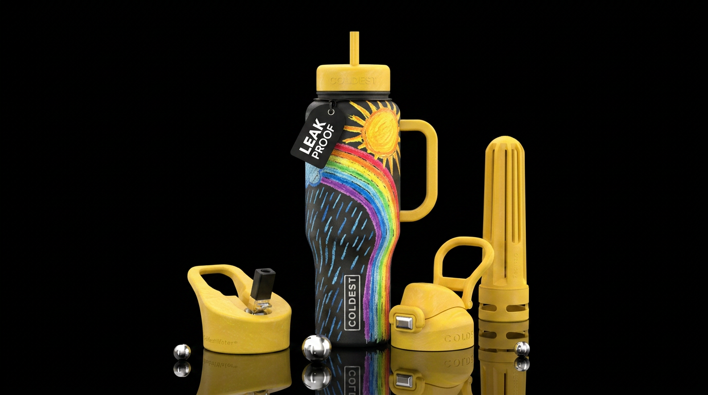hand drawn with crayon the rain is just stopping a... water bottle design