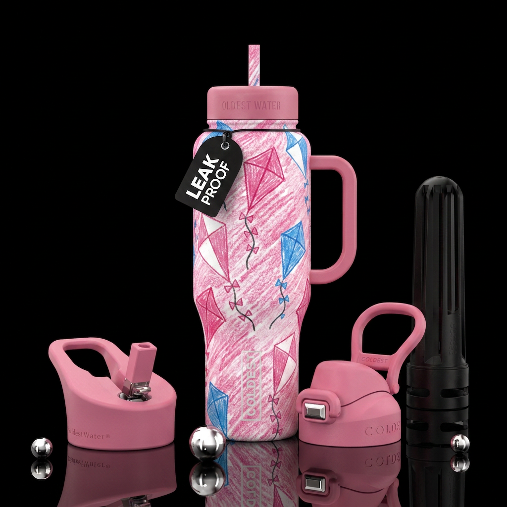 Pink white and blue kites that look like they were... water bottle design