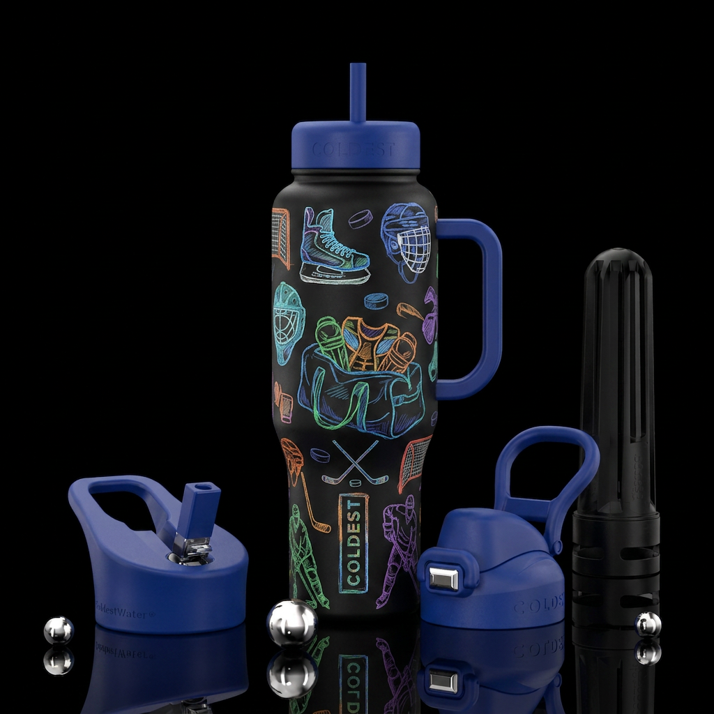 Hockey gear that looks hand drawn water bottle design