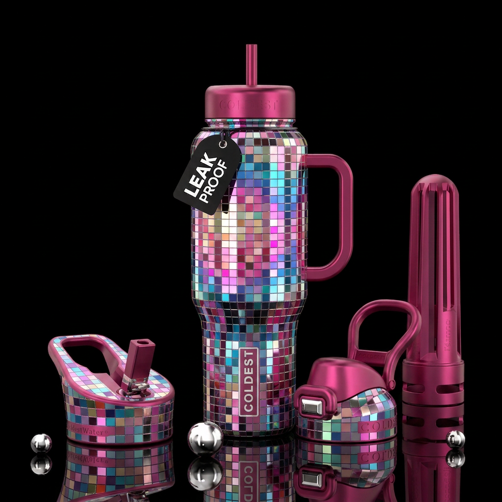 Multi color disco ball pattern water bottle design