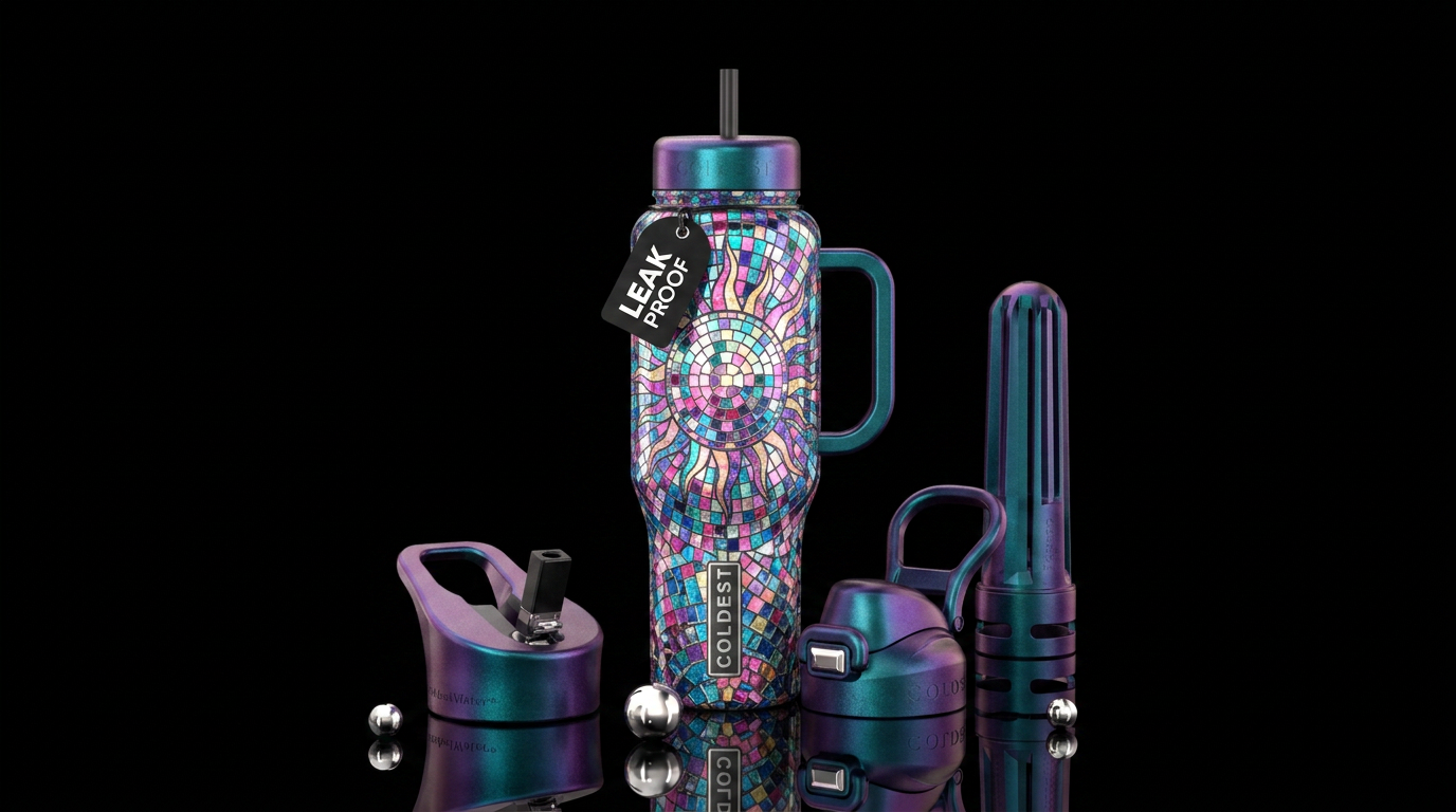 Multi color disco ball sun stained glass water bottle design