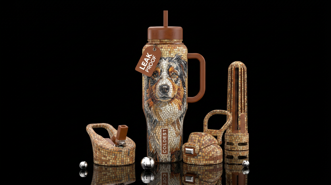 Earth tone tiles in mosaic pattern of Australian S... water bottle design