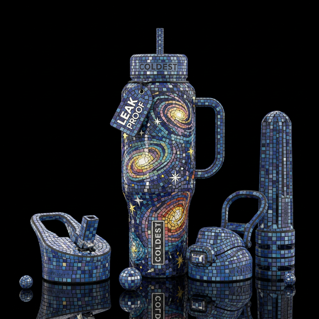 Bright color tiles in mosaic pattern of the night ... water bottle design