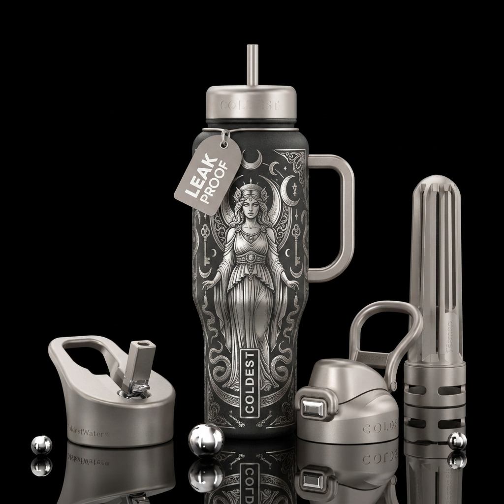 Metalic etching with platinum of hecate water bottle design