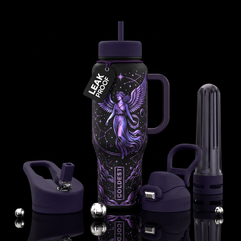 Metalic etching with purple of Nyx water bottle design