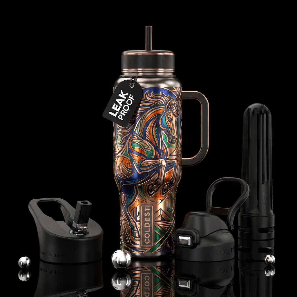 Metalic etching with copper of crazy horse water bottle design