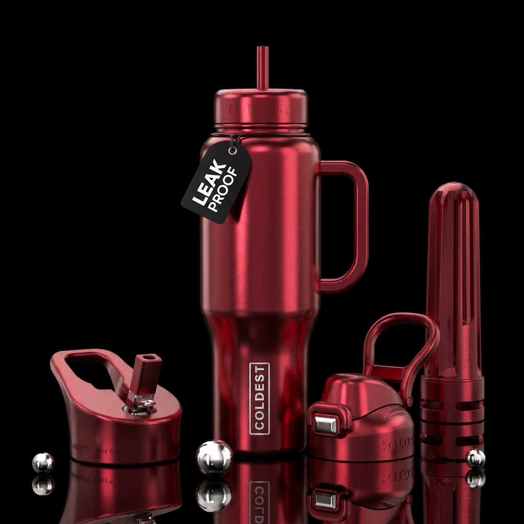 Metalic cherry red water bottle design