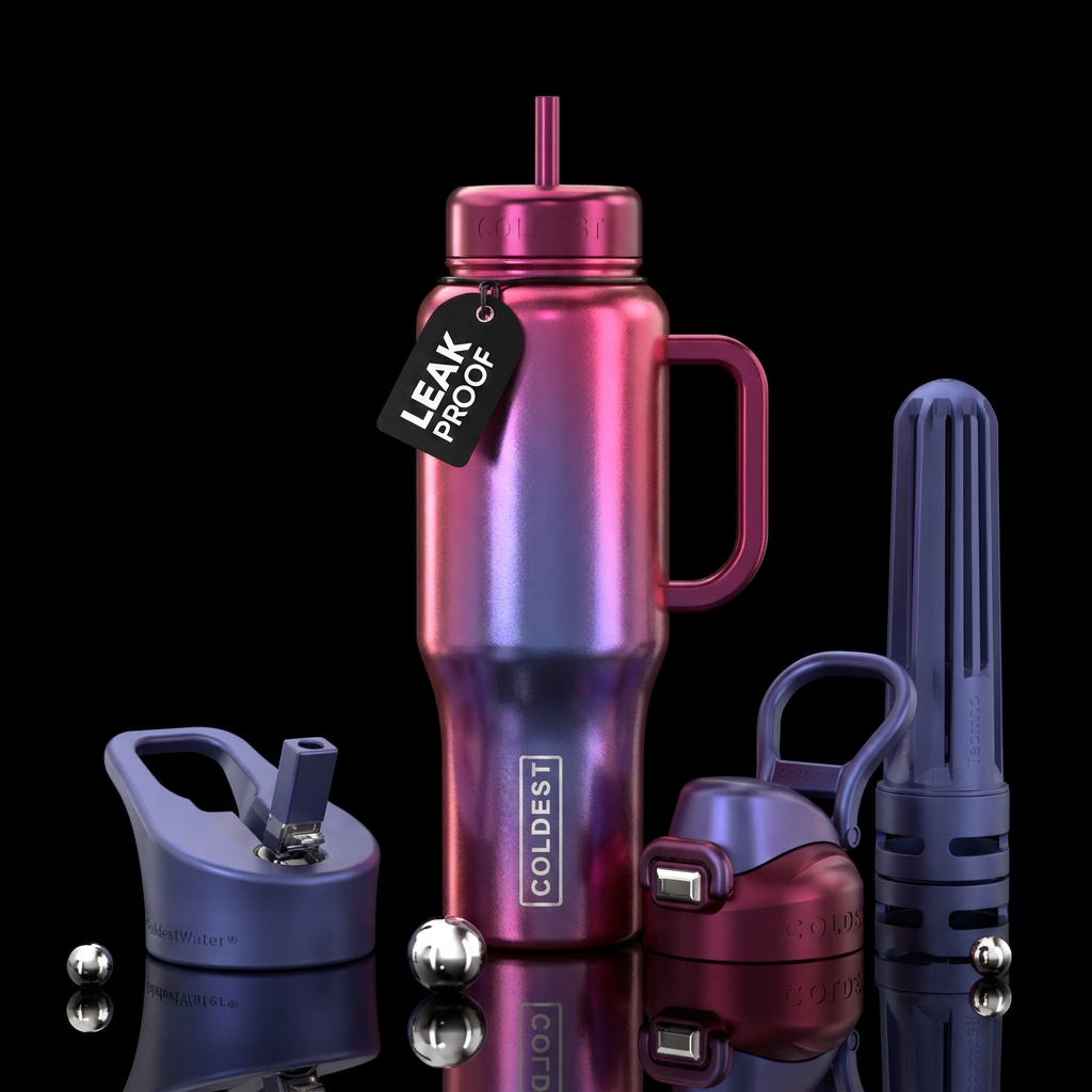 Metalic cherry periwinkle water bottle design