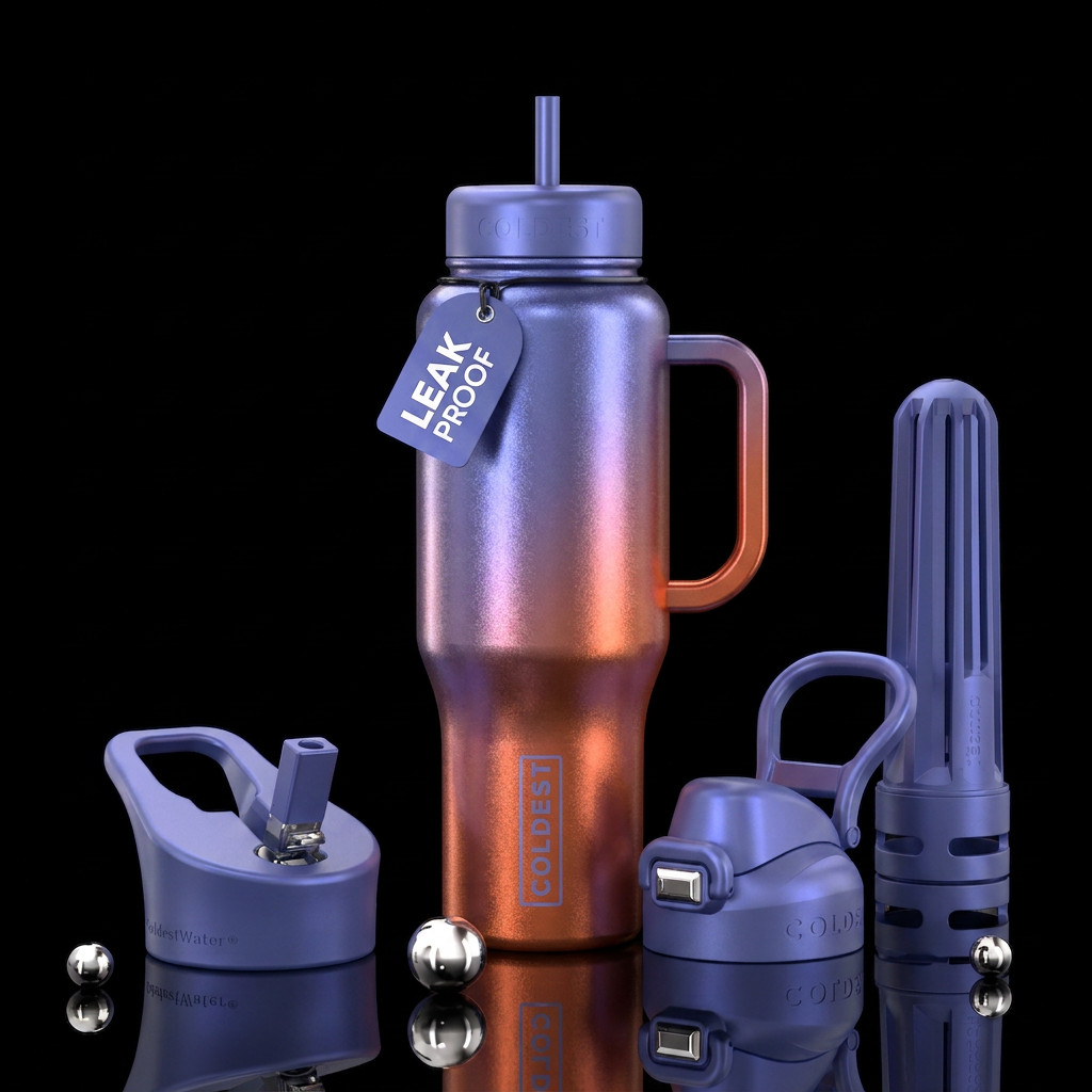 Metalic  periwinkle tangerine fusion water bottle design