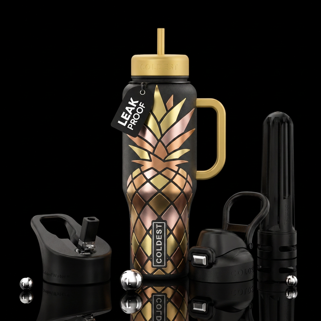 Metalic pineapple fusion water bottle design