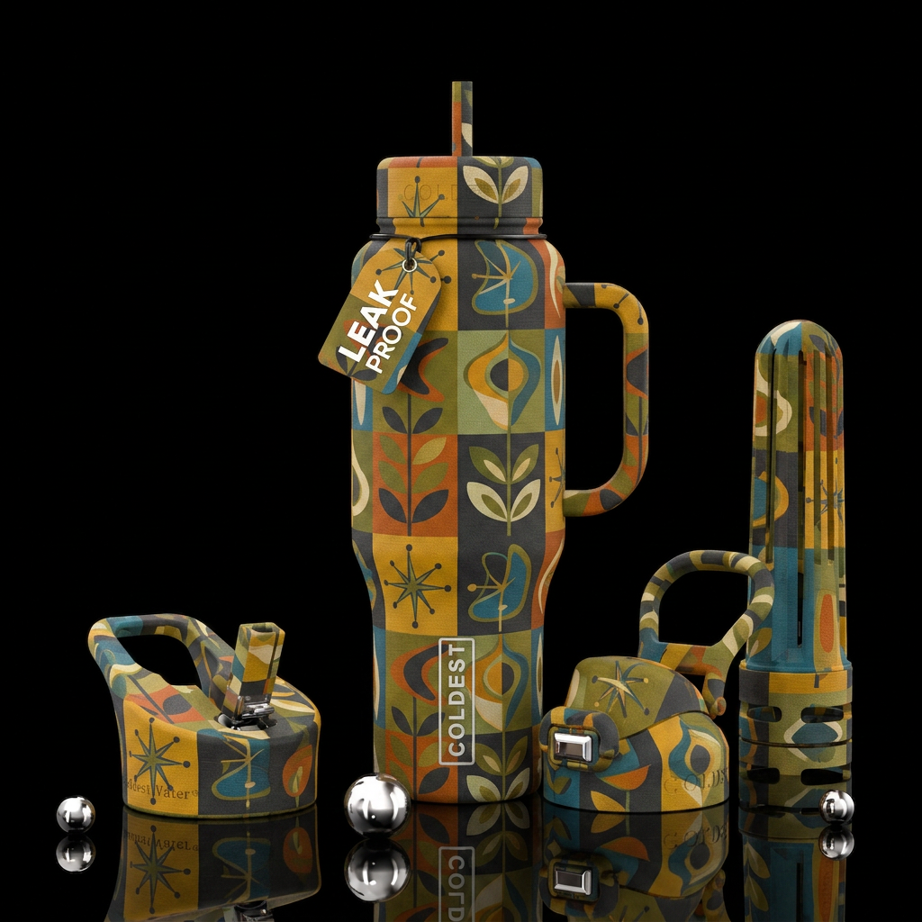 MCM matte textured wallpaper pattern water bottle design