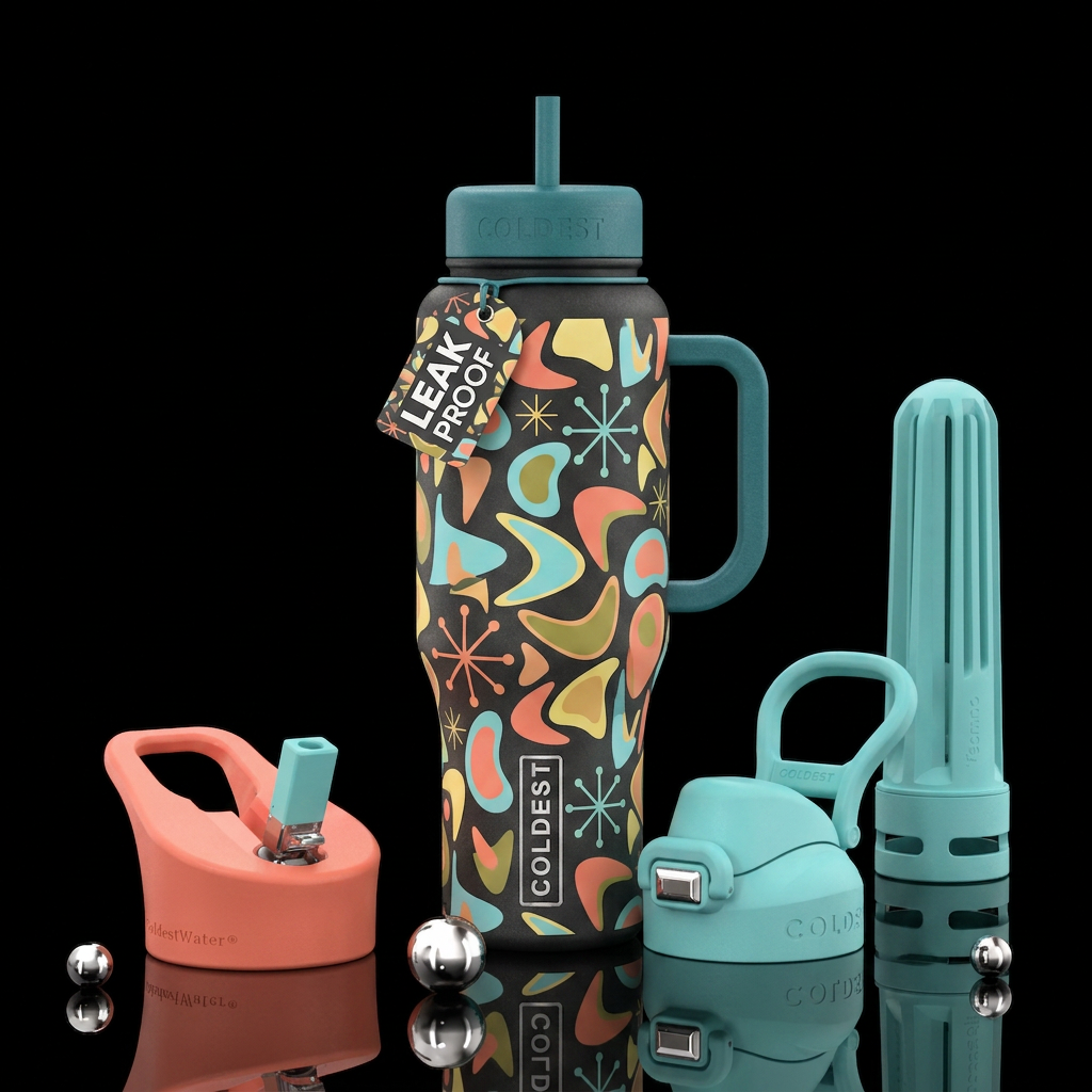 Mid-century modern matte pastel textured wallpaper... water bottle design