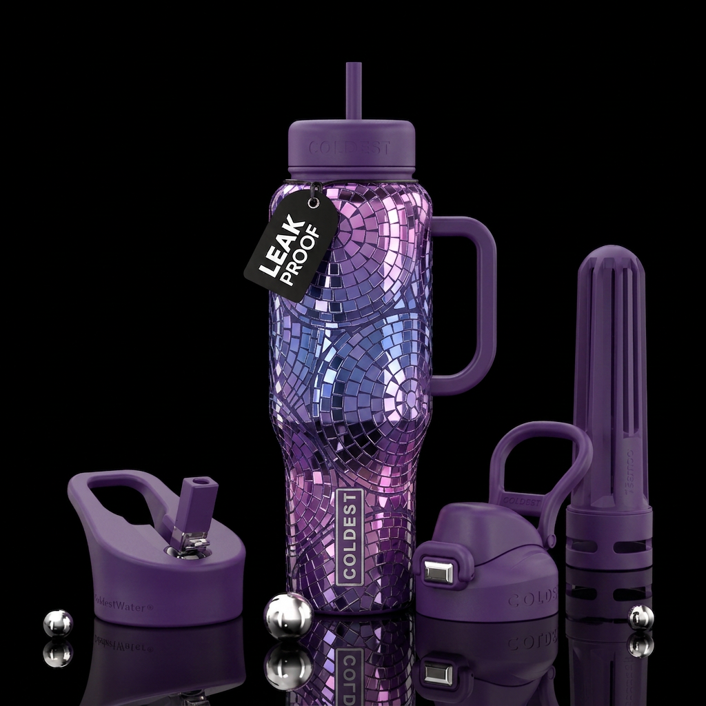Dusco ball mosaic purple rain water bottle design