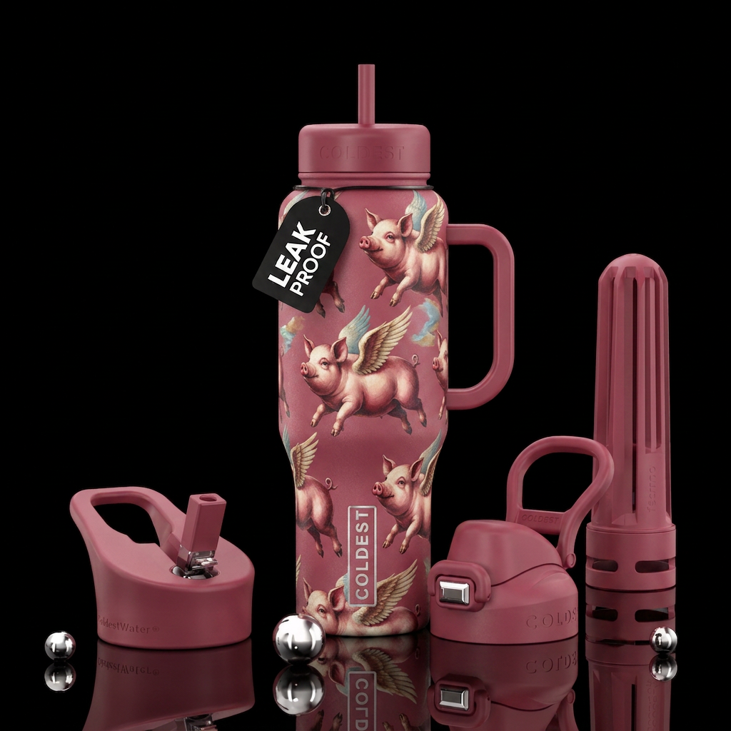 Rubenesque flying pigs water bottle design