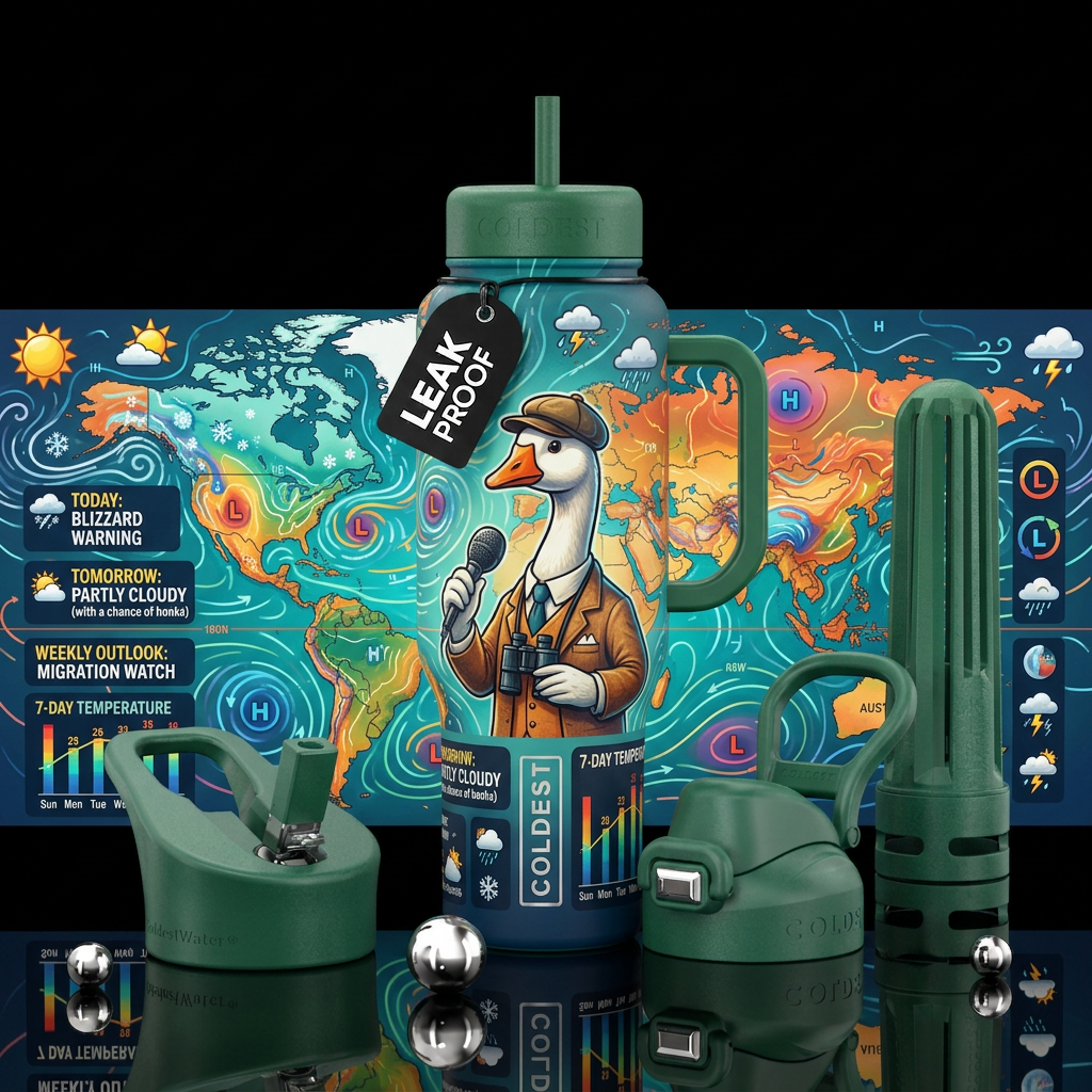 Goose giving a weather forecast water bottle design