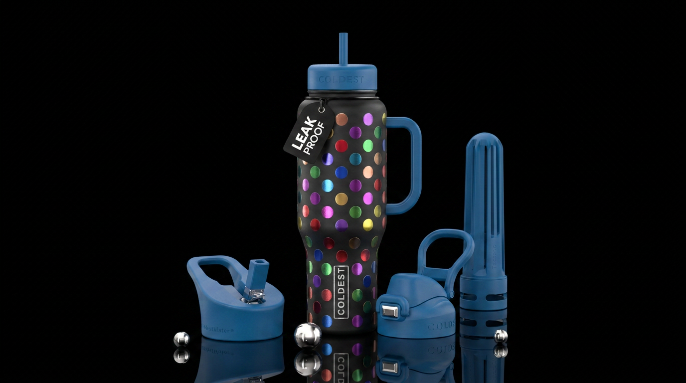 Multi color metalic polka dots water bottle design